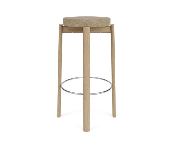 Passage Bar Stool, Natural Oak Base, Upholstered Seat, Steel Ring | Audo Bouclé - Beige 02 | Barhocker | Audo Copenhagen