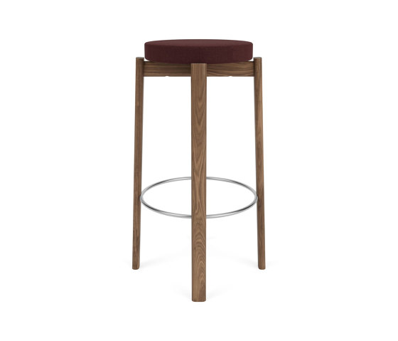 Passage Bar Stool, Walnut Base Base, Upholstered Seat, Steel Ring | Vidar - Burgundy, 0693 | Barhocker | Audo Copenhagen