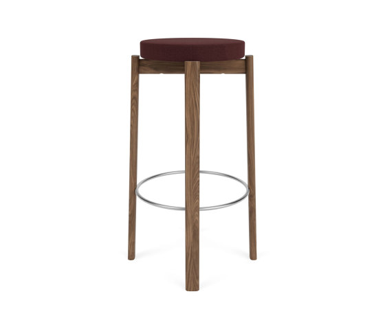 Passage Bar Stool, Walnut Base Base, Upholstered Seat, Steel Ring | Vidar - Burgundy, 0693 | Barhocker | Audo Copenhagen