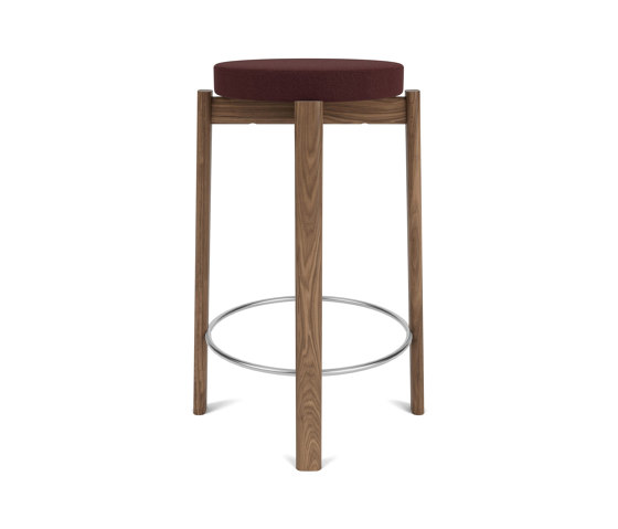 Passage Counter Stool, Walnut Base, Upholstered Seat, Steel Ring | Vidar - Burgundy, 0693 | Counter stools | Audo Copenhagen