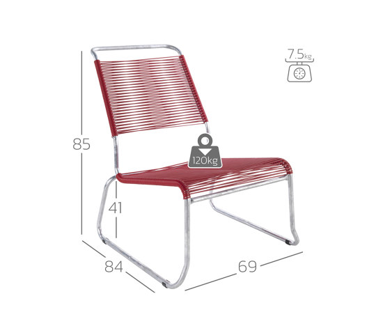 Säntis chaise lounge à spaghetti de dérapage sans accoudoir (dossier haut) | Fauteuils | Schaffner AG