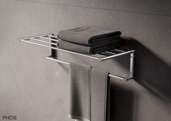 Porta asciugamani di alta qualità con ripiano, moderno e senza tempo - larghezza 60 cm | Portasciugamani | PHOS Design