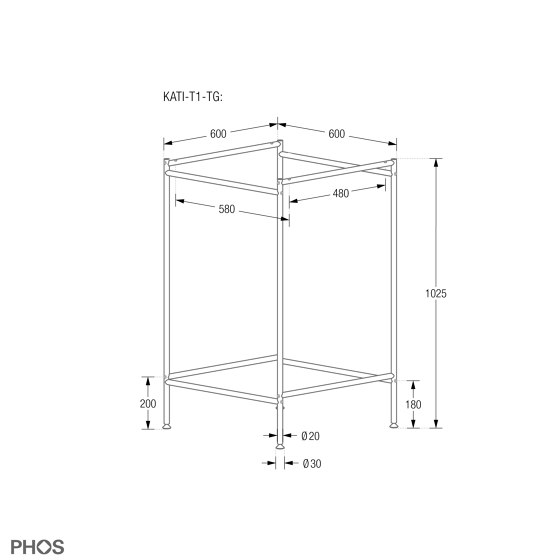 Telaio per tavoli da bar 60x60 cm | Tavolini alti | PHOS Design