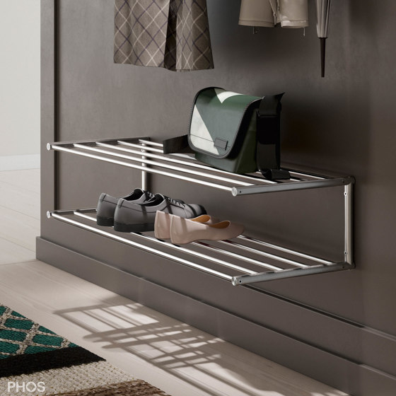 Shoe rack for wall mounting, 60 cm wide, 2 levels | Shelving | PHOS Design