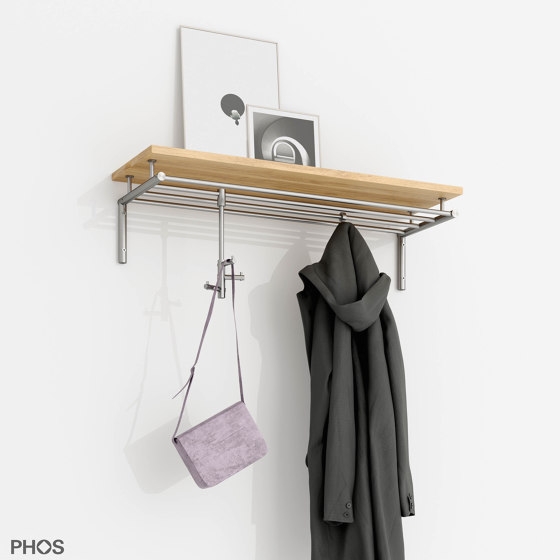 Wandgarderobe mit 4 Kleiderstangen und Eiche-Hutablage - 100 cm breit | Garderoben | PHOS Design