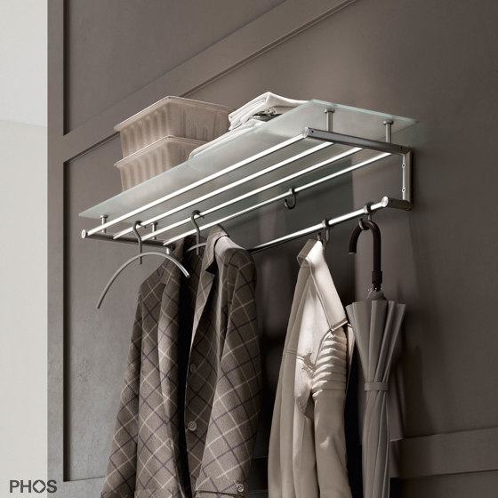 High-quality stainless steel wall coat rack with glass hat shelf - 80 cm wide | Towel rails | PHOS Design