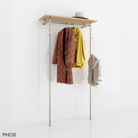 High-quality stainless steel hallway coat rack with wooden shelf - 100 cm wide | Towel rails | PHOS Design