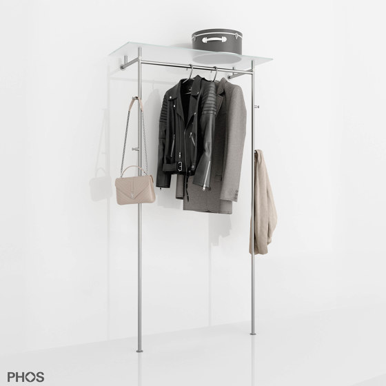 High-quality stainless steel hallway coat rack with glass shelf - 100 cm wide | Towel rails | PHOS Design