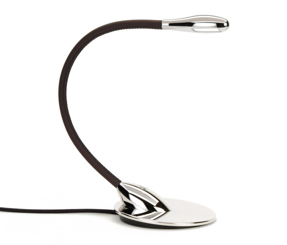 Cirrus Table Light, polished nickel with chocolate brown leather | Lámparas de sobremesa | Original BTC