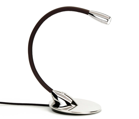 Jet Stream Table Light, polished nickel with chocolate brown leather | Luminaires de table | Original BTC