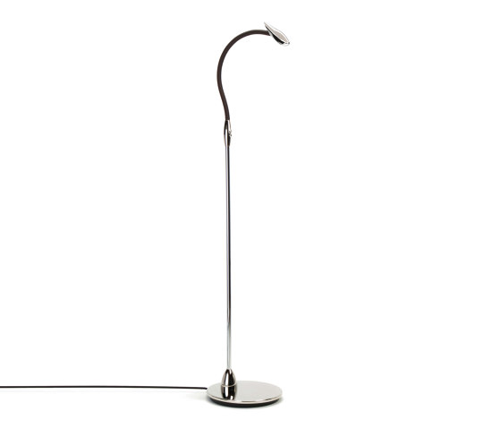 Maestro Floor Light, polished nickel with chocolate brown leather | Lampade piantana | Original BTC