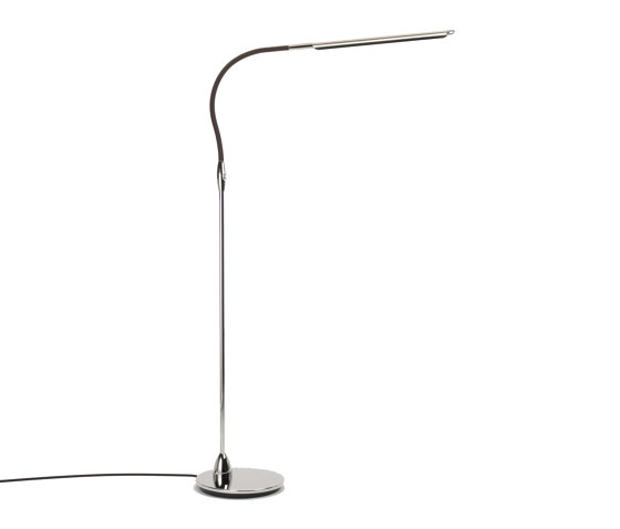 Wand Floor Light, polished nickel with chocolate brown leather | Free-standing lights | Original BTC