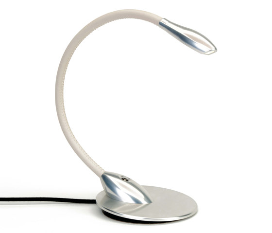 Zonda Table Light, clear anodised with off white leather | Table lights | Original BTC