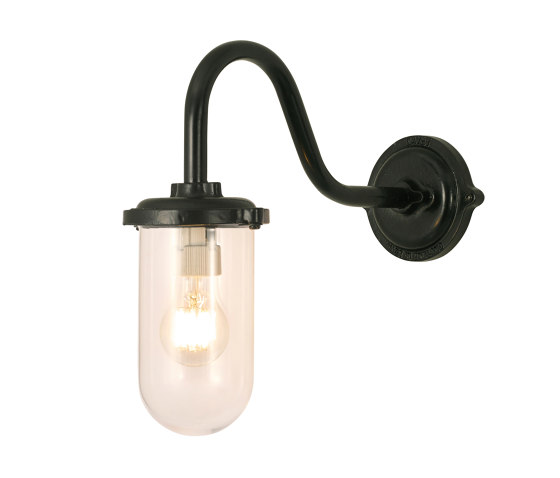 Bracket Light, 100W, Round, Swan Neck, Painted Black, Clear | Wall lights | Original BTC