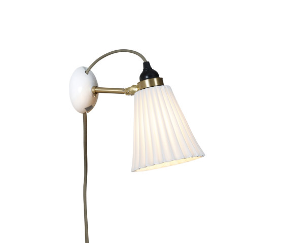 Hector Pleat Medium Wall Light, PSC, Satin Brass, Natural, with Grey Cable | Lampade parete | Original BTC