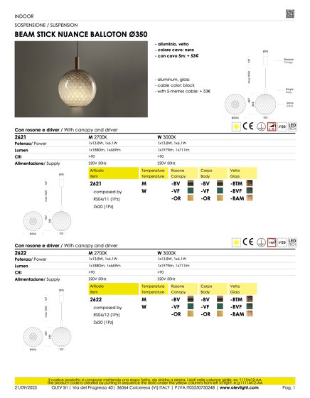 Beam Stick Nuance Balloton 350 | Suspended lights | OLEV