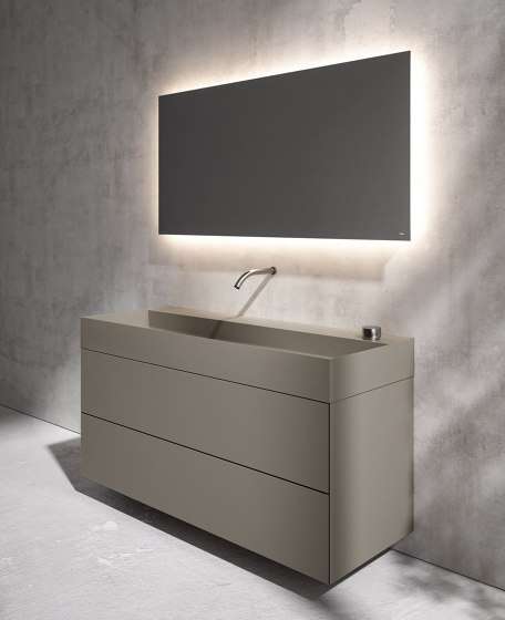 Quattro.Zero | Cabinet with 1 Drawer and Double Open Compartment with Countertop Sink in Cristalplant® Bio Active, Length 120-140cm | Vanity units | Falper