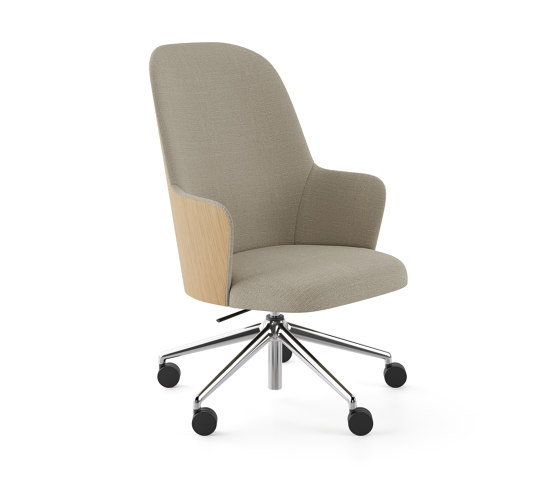 Aleta Executive chair - five casters aluminium base back in wood | Chaises | viccarbe