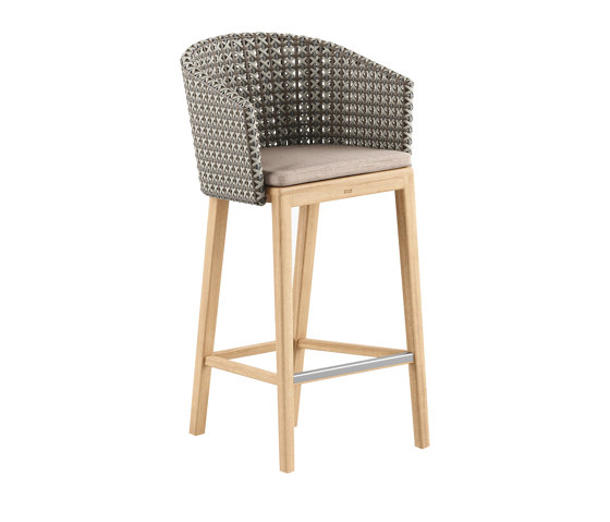 Calypso barstool teak L & Kris Kross woven back | Sedie bancone | Royal Botania