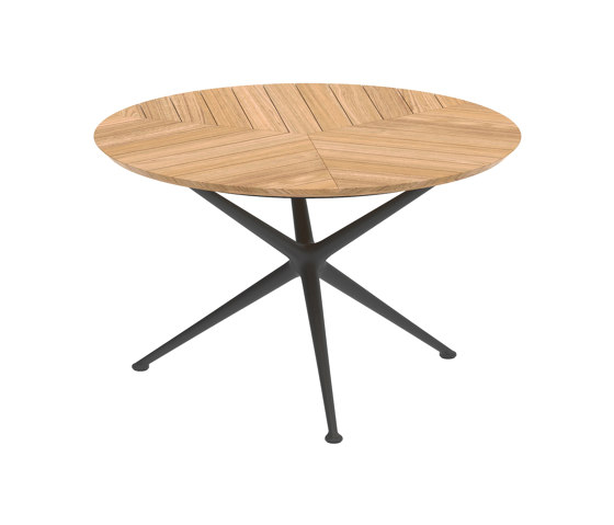 Exes table 120cm round coated aluminium & teak top | Dining tables | Royal Botania