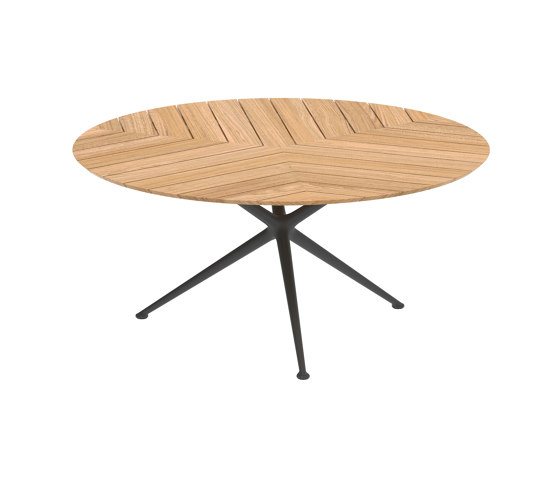 Exes table 160cm round coated aluminium & teak top | Mesas comedor | Royal Botania