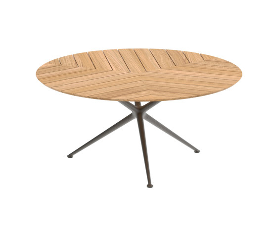 Exes table 160cm round coated aluminium & teak top | Mesas comedor | Royal Botania