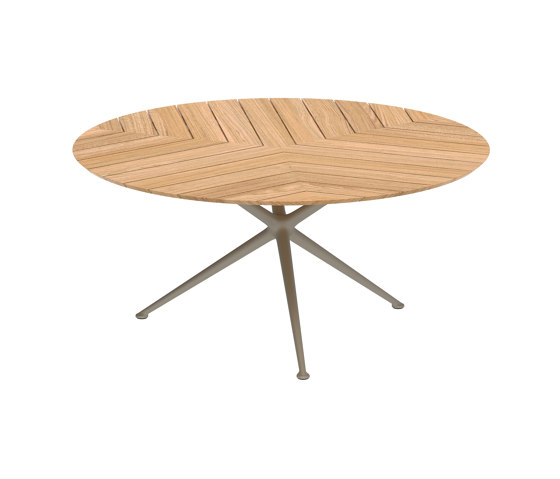 Exes table 160cm round coated aluminium & teak top | Dining tables | Royal Botania