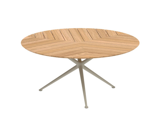 Exes table 160cm round coated aluminium & teak top | Dining tables | Royal Botania