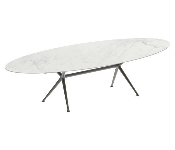 Exes table 320x140cm oval coated aluminium & plateau en céramique ou teck | Tables de repas | Royal Botania