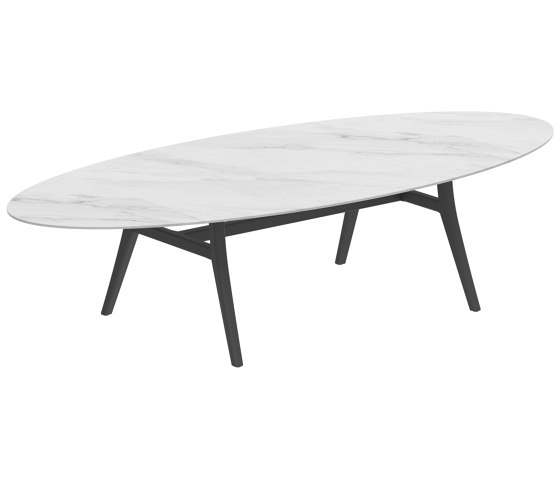 Zidiz table 320x140cm ellipse aluminium ou teck & plateau en céramique | Tables de repas | Royal Botania