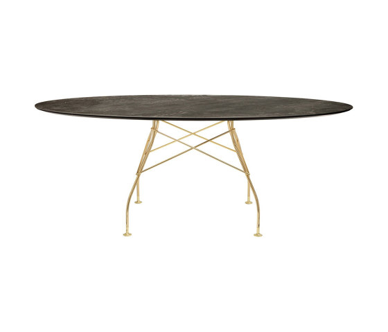 GLOSSY marble oval AGED BRONZE STRUCTURE: GOLD CHROME STEEL | Tavoli pranzo | Kartell