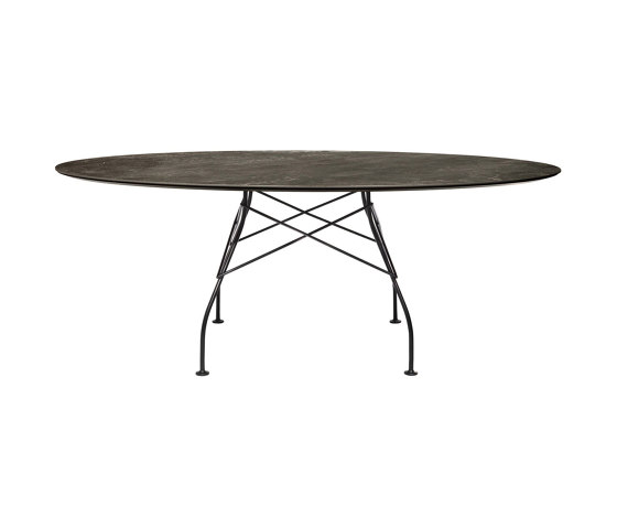 Glossy Marble Oval Bronze Ancien Structure: Acier Peint Noir Mat | Tables de repas | Kartell