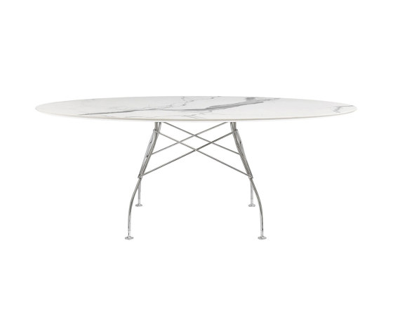 Glossy Marmo Ovale Bianco Struttura: Acciaio Cromato | Tavoli pranzo | Kartell