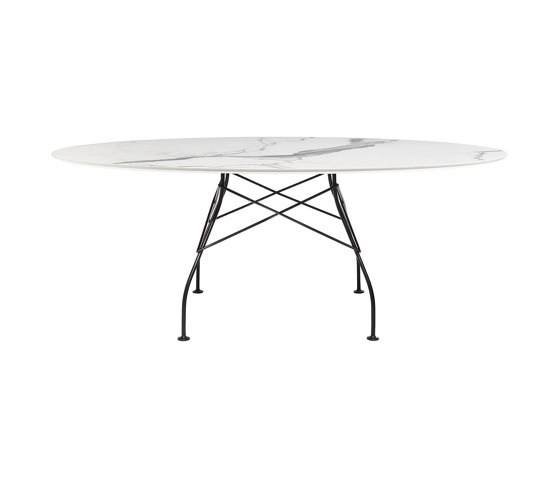 GLOSSY marble oval BIANCO STRUCTURE: MATT BLACK PAINTEED STEEL | Dining tables | Kartell