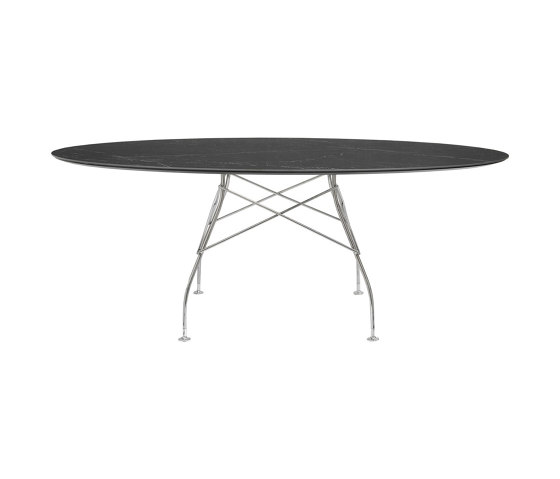 Glossy Marble Oval Marbre Noir Structure: Acier Chromé | Tables de repas | Kartell