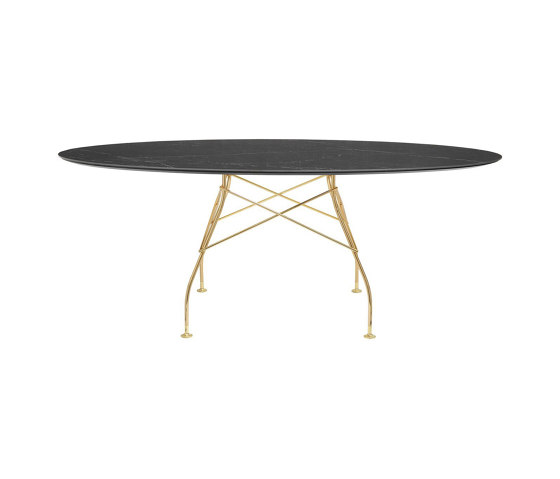 Glossy Marble Oval Mármol Negro Acero Cromo Dorado | Mesas comedor | Kartell