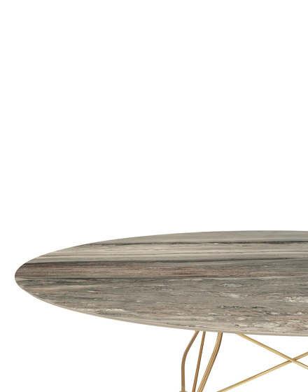 GLOSSY marble oval TROPICAL GREY STRUCTURE: GOLD CHROME STEEL | Esstische | Kartell