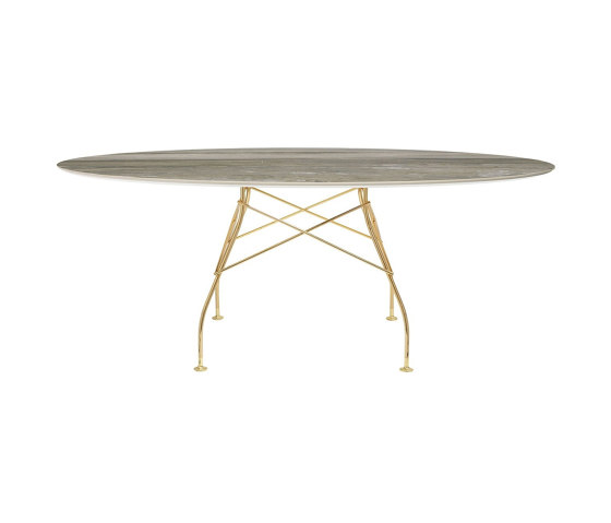 Glossy Marble Oval Gris Tropical Structure: Acier Chrome Or | Tables de repas | Kartell