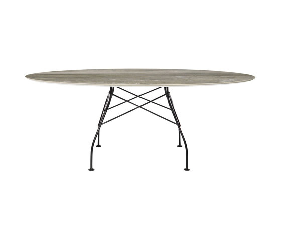 GLOSSY marble oval TROPICAL GREY STRUCTURE: MATT BLACK PAINTEED STEEL | Esstische | Kartell