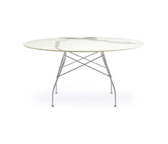 Glossy XXL White Marble Structure: Verchromter Stahl | Esstische | Kartell