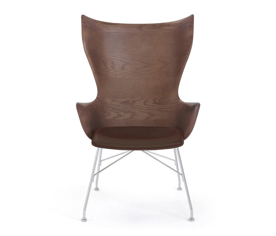 K/Wood Slatted Ash/Leather Seat Dark Wood / Black | Armchairs | Kartell