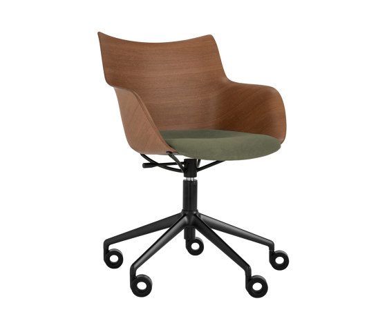 Q/Wood Rotelle Soft Legno Scuro/Nero/Verde | Poltrone | Kartell