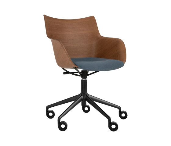 Q/WOOD Wheels Soft DARK WOOD/BLACK/LIGHT BLUE | Armchairs | Kartell