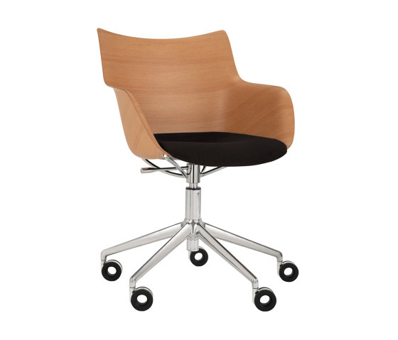 Q/WOOD Wheels Soft LIGHT WOOD/CHROME/BLACK | Fauteuils | Kartell