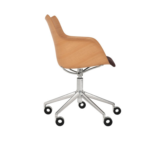 Q/WOOD Wheels Soft LIGHT WOOD/CHROME/BROWN | Fauteuils | Kartell