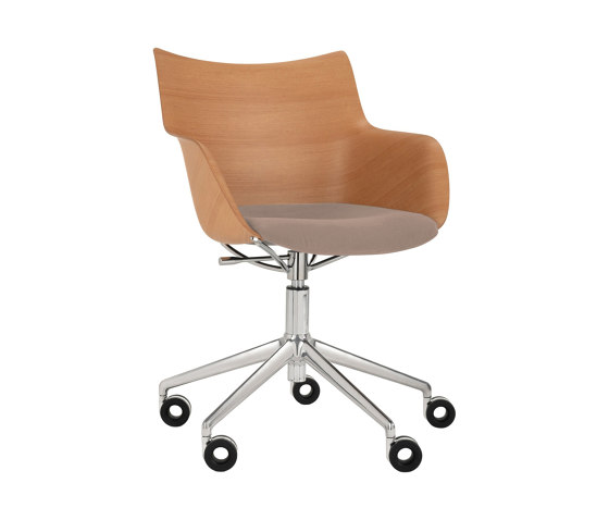 Q/WOOD Wheels Soft LIGHT WOOD/CHROME/BROWN | Armchairs | Kartell