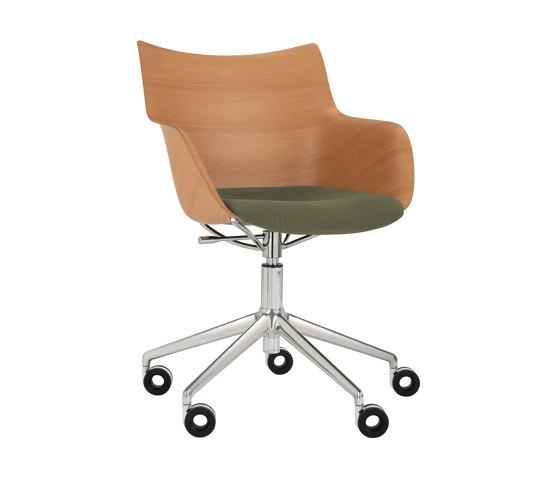 Q/Wood Wheels Soft Bois Clair/Chrome/Vert | Fauteuils | Kartell