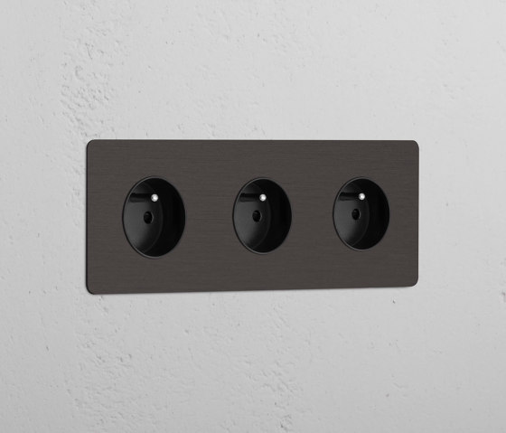 Triple 3x French Power Module Round | Sockets | Corston Architectural Detail