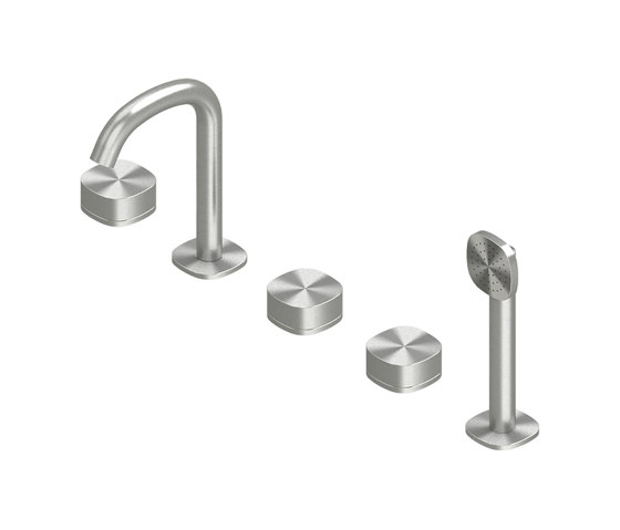 Super | Three hole edge bath tap with spout and progressive mixer with shower kit | Shower controls | Quadrodesign