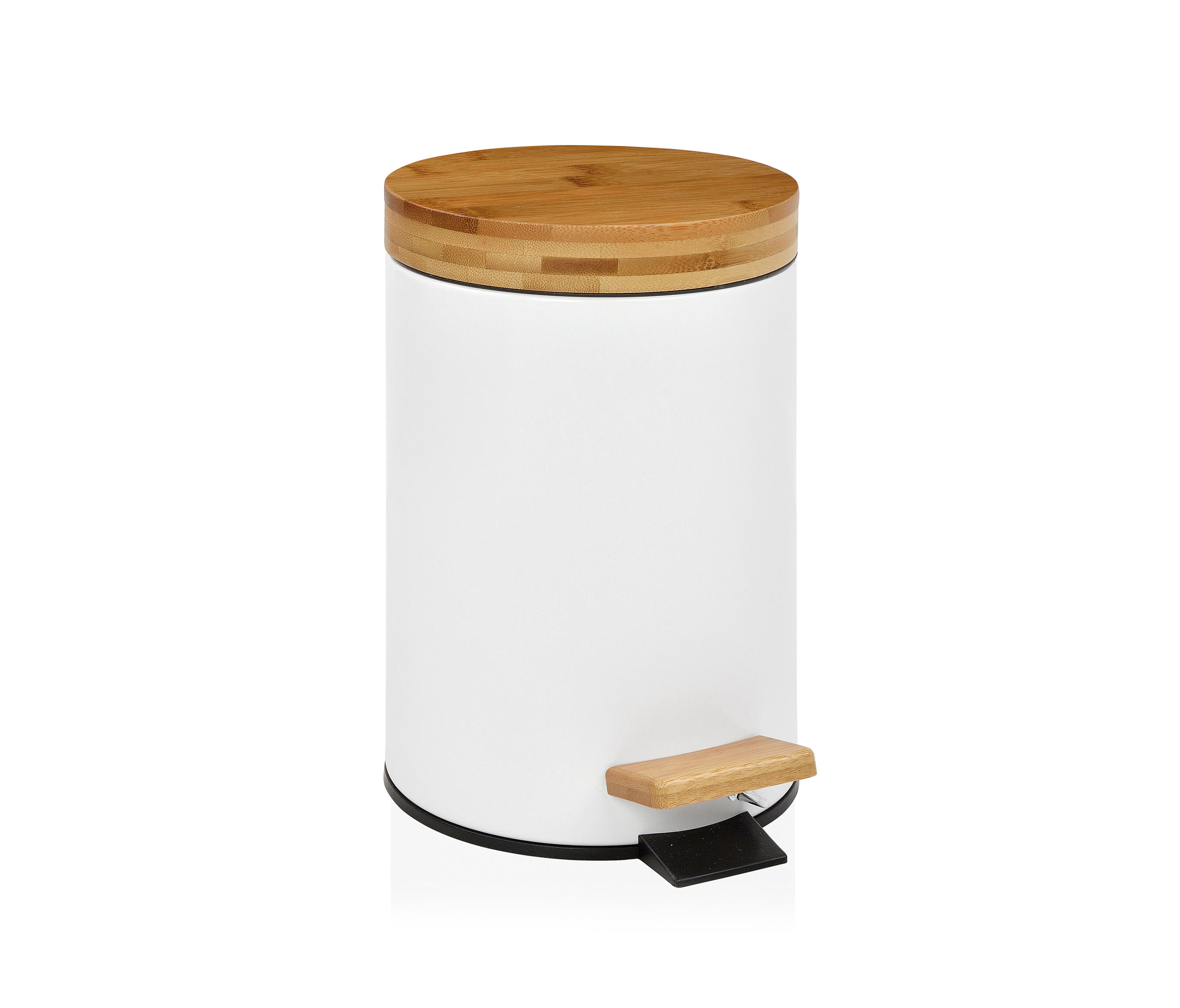Solly's 3L Bathroom Bin With Bamboo Lid - Pedal Operated, Soft Close, White